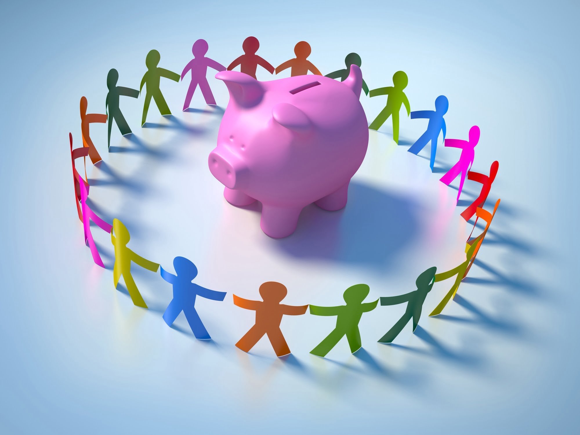 Circle of People with Piggy Bank