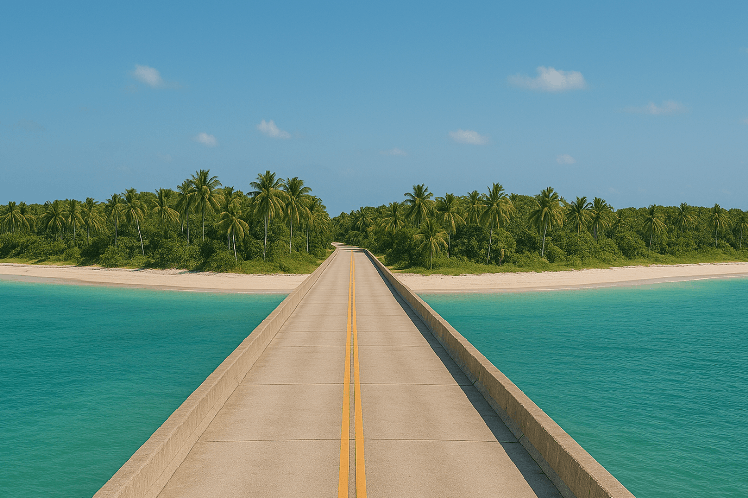 Tropical road leading to serene beach.